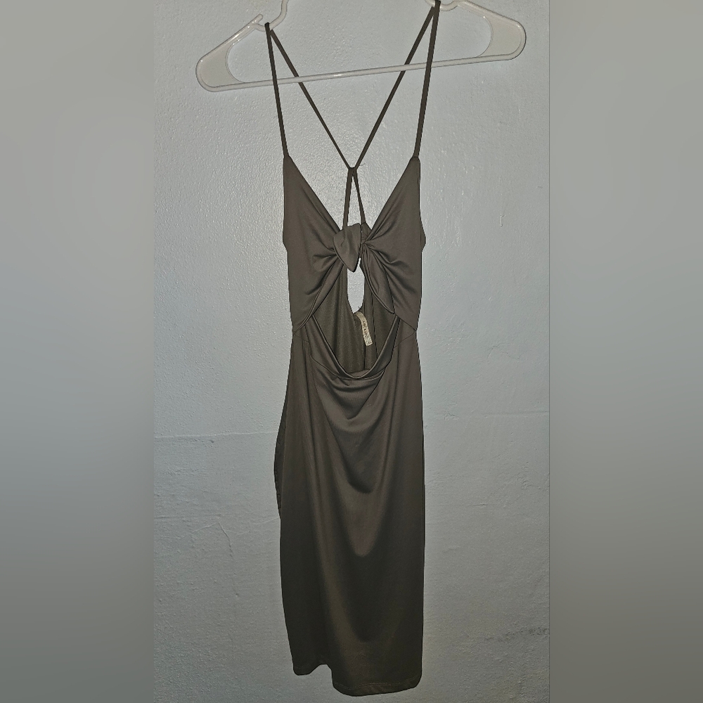 Solemio Gray Ruched Tie Front Halter Sundress Size S